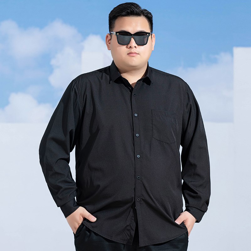 春秋四季加肥加大码男式纯色商务衬衫大号宽松白色弹力正装男衬衣