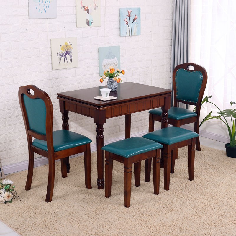 实木小户型美式可折叠餐桌椅组合伸缩多功能家用简易饭桌子长方形
