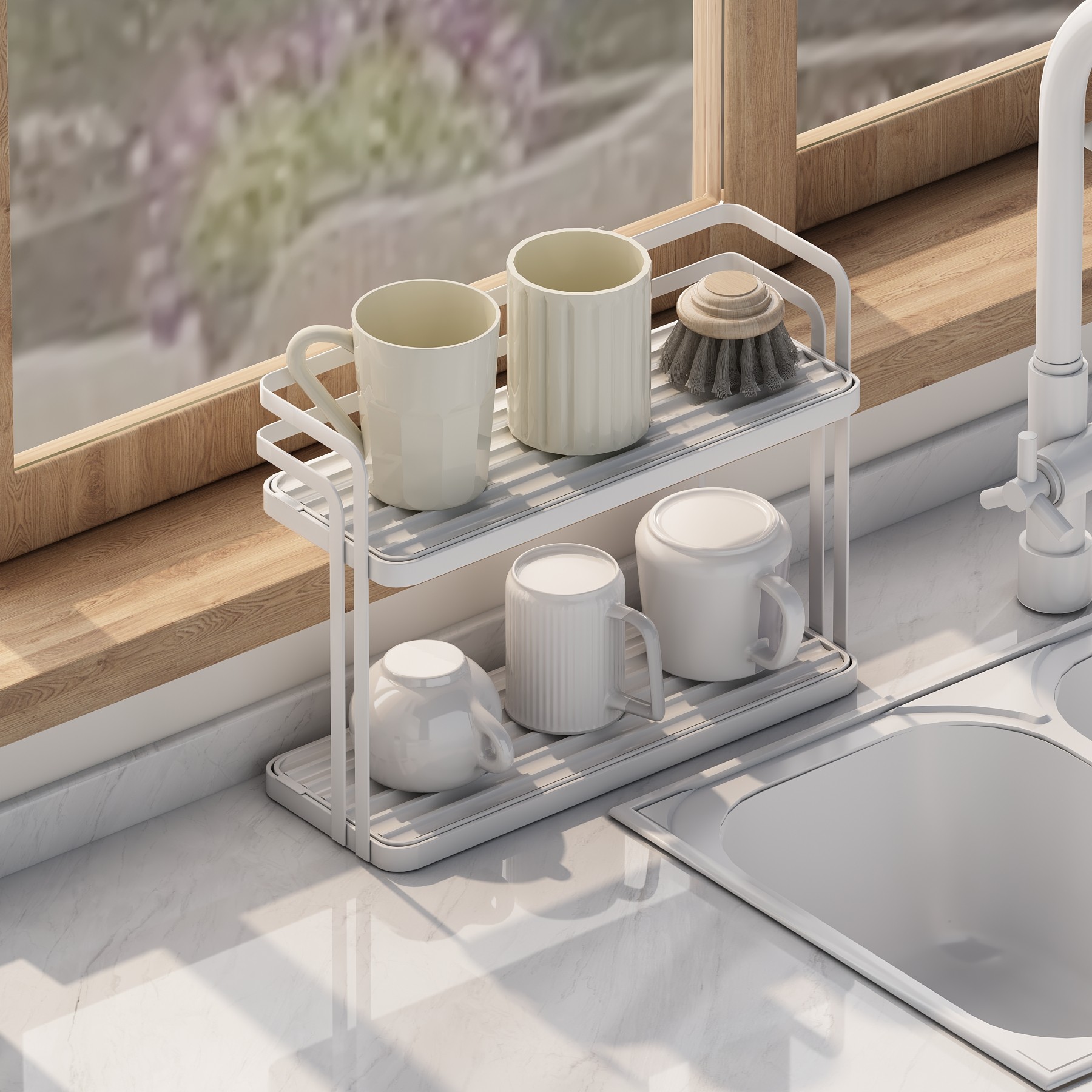 简约杯架家用窗台双层水杯茶杯茶具收纳架沥水盘杯子收纳置物架子,家庭/个人清洁工具,杯架,淘宝优惠券,粉丝福利购,淘宝优惠卷
