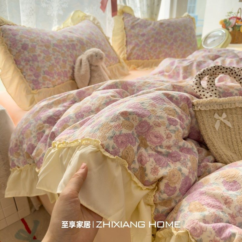 法式A类花边双层纱床上四件套纯棉全棉床单被套罩宿舍床品三件套4,床上用品,床品套件/四件套/多件套,淘宝优惠券,粉丝福利购,淘宝优惠卷