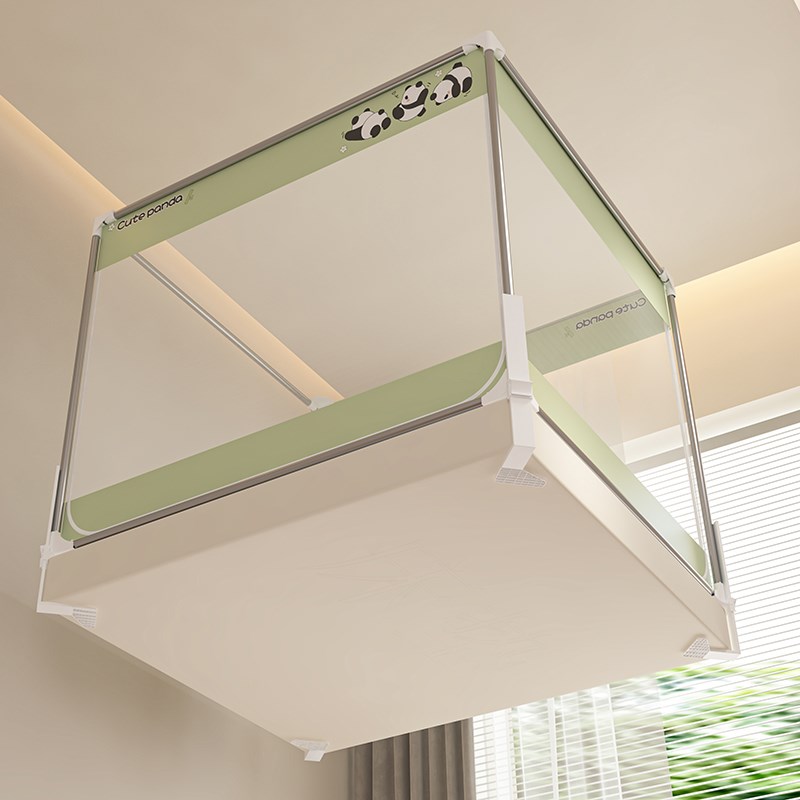 新款围栏全底防摔蚊帐家用儿童防掉床1.5m全封闭拉链加粗滚珠支架
