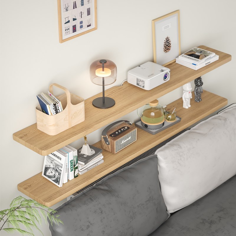 沙发后置物架客厅墙上实木免漆隔板悬空书架床头边一字隔板可定制