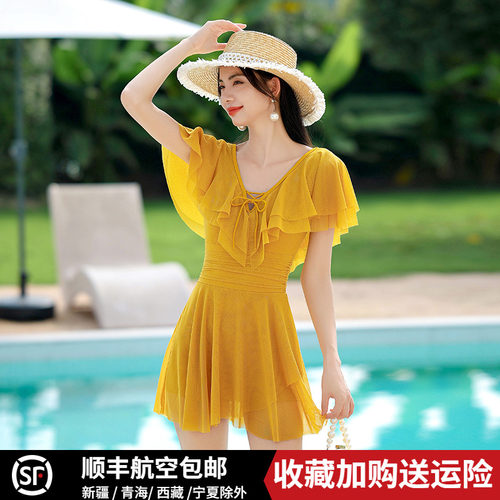 泳衣女高级感显白时尚遮肉显瘦微胖女孩连体裙式T度假泡温泉游泳