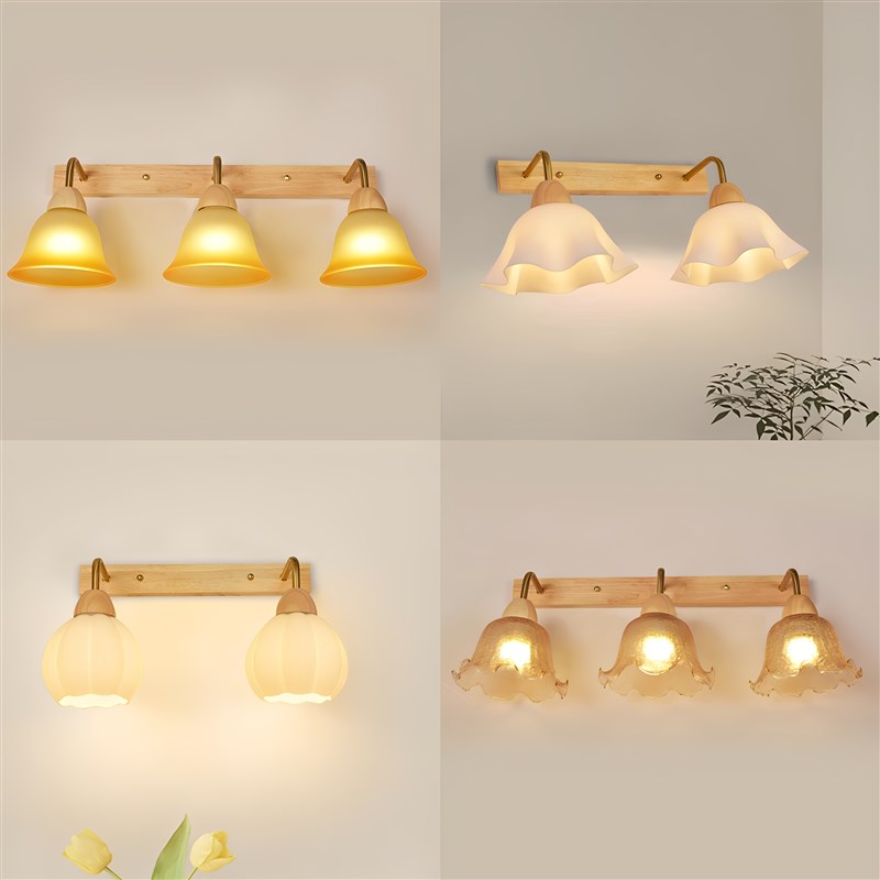 原木风壁灯三头镜前灯化妆镜w墙上灯镜柜壁画灯简约轻奢高档浴柜