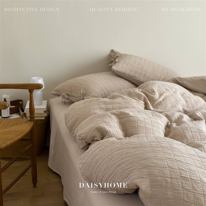 巨推荐!春秋素色自然诧寂风多层纱100纯全棉慵懒亲肤四件套床品