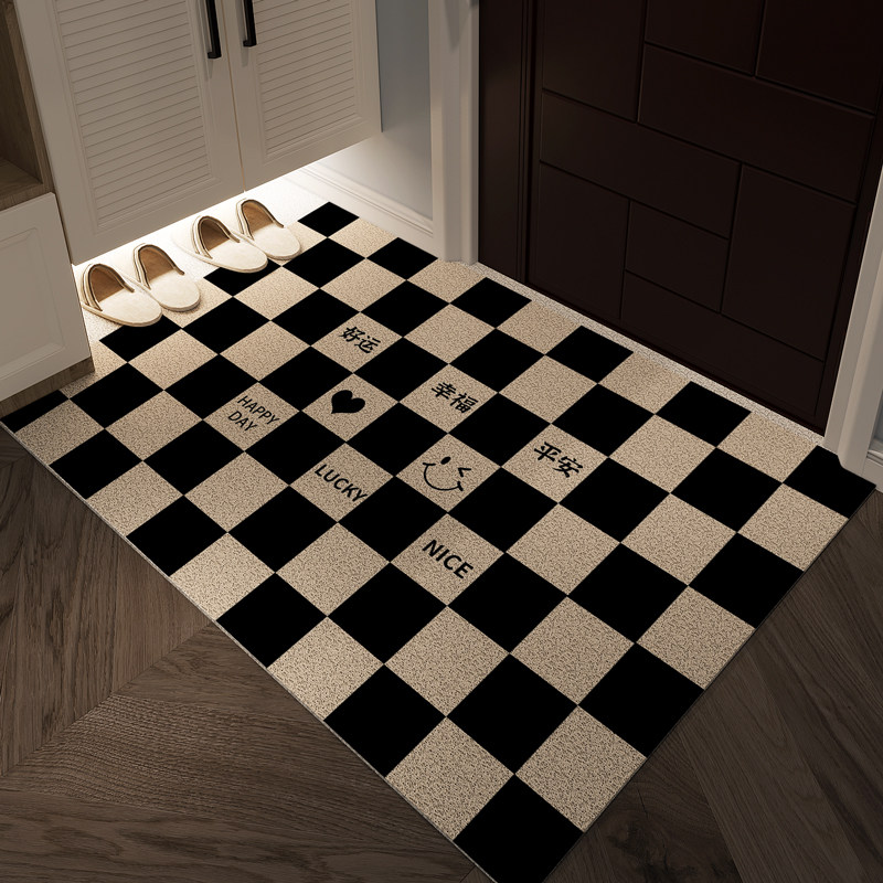 入户门丝圈地垫黑白格入户玄关门垫门内高级感可裁剪刮泥进门脚垫,居家布艺,入户地垫,淘宝优惠券,粉丝福利购,淘宝优惠卷