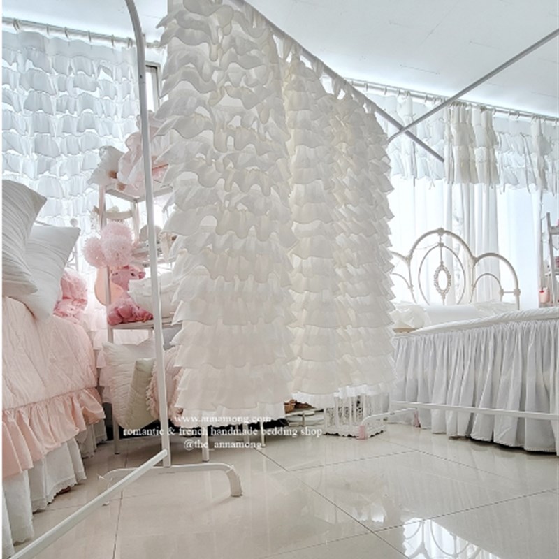 韩式高档白色蛋糕层层泡泡帘浪漫梦幻多层试衣帘门帘窗帘纯色成品