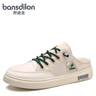 夏天透气一脚蹬懒人半拖鞋 帆布鞋 潮休闲小白板鞋 2021年新款 男秋季