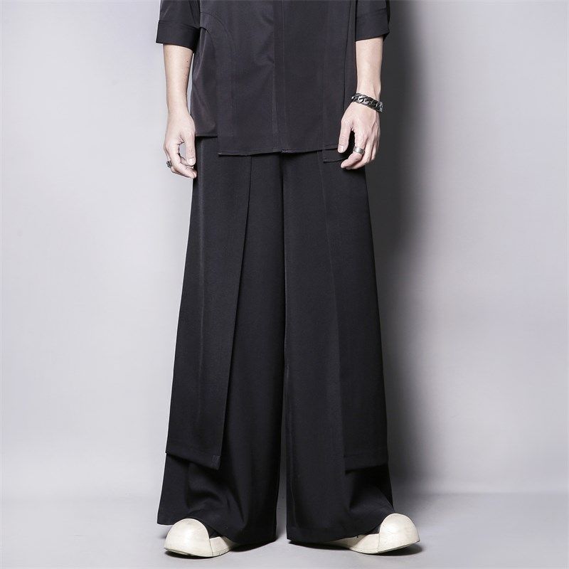 暗黑个性立体裁剪假两件拼接设计感宽松垂感抗皱阔腿裤直筒长裤男