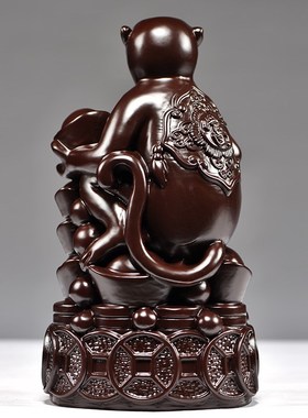 黑檀木雕刻猴子摆件生肖猴实木质灵猴献桃办公装饰送礼红木工艺品