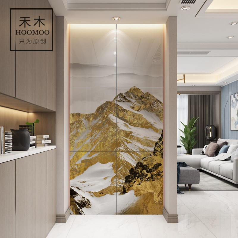 瓷砖背景墙简约现代客厅 玄关过道背景 拼图剪画拼花瓷砖艺术定制
