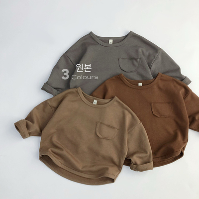 自留好物~咔叽色系~春秋韩版儿童T恤衫男女潮宝宽松洋派打底