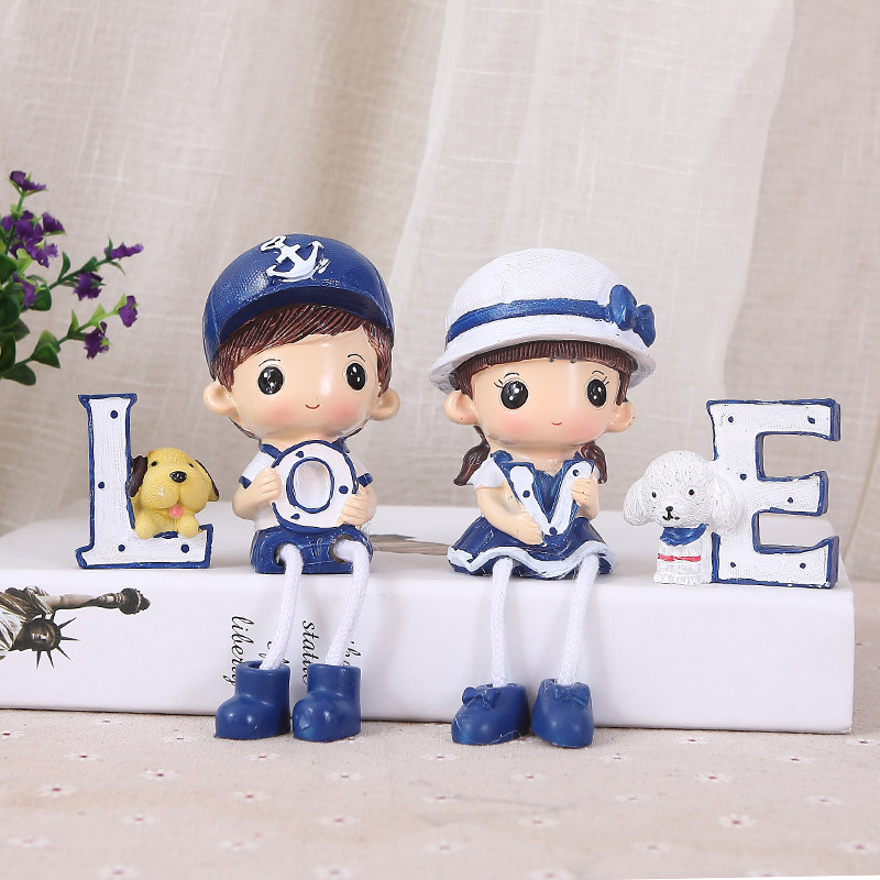 创意吊脚娃娃LOVE海军情侣娃娃工艺品摆件结婚礼物树脂娃娃
