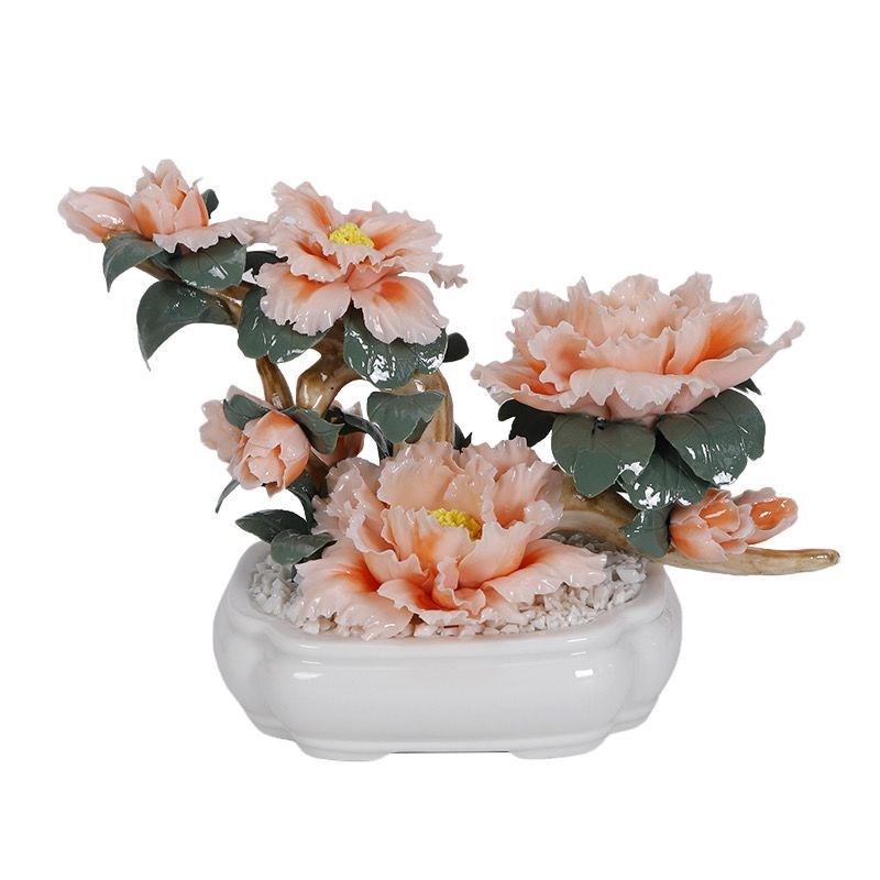 捏花三色牡丹渐变牡丹山茶花盆景装饰玄R关办公室酒柜花朵