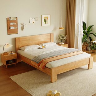 双人极简原木现代简约主卧纯实木床单人睿趣风实木床家居