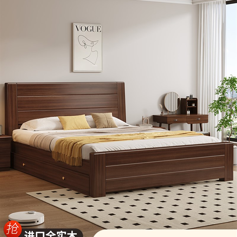 实木床中式双人床1.8米主卧经济型简约1.5米加厚床家T用1.2m单人