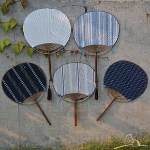 文艺 纨扇夏竹扇 扇扇子日式 宫扇 古典复古中国风布团扇双面和风