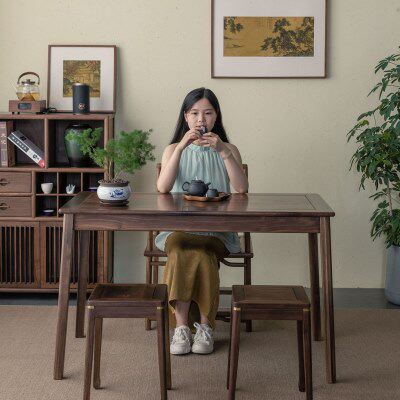 北美黑胡桃木新中式阳台茶桌休闲实木家用小型茶台小户型喝茶桌椅
