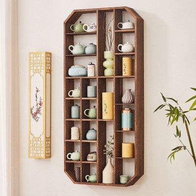 博古架中式实木多宝阁壁挂式简约茶壶置物架茶杯展示架茶具架挂墙,住宅家具,多宝格/博古架,淘宝优惠券,粉丝福利购,淘宝优惠卷