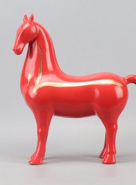 客厅摆设招财玄关酒柜摆件工艺品房办公室书马装饰新中式陶瓷红色