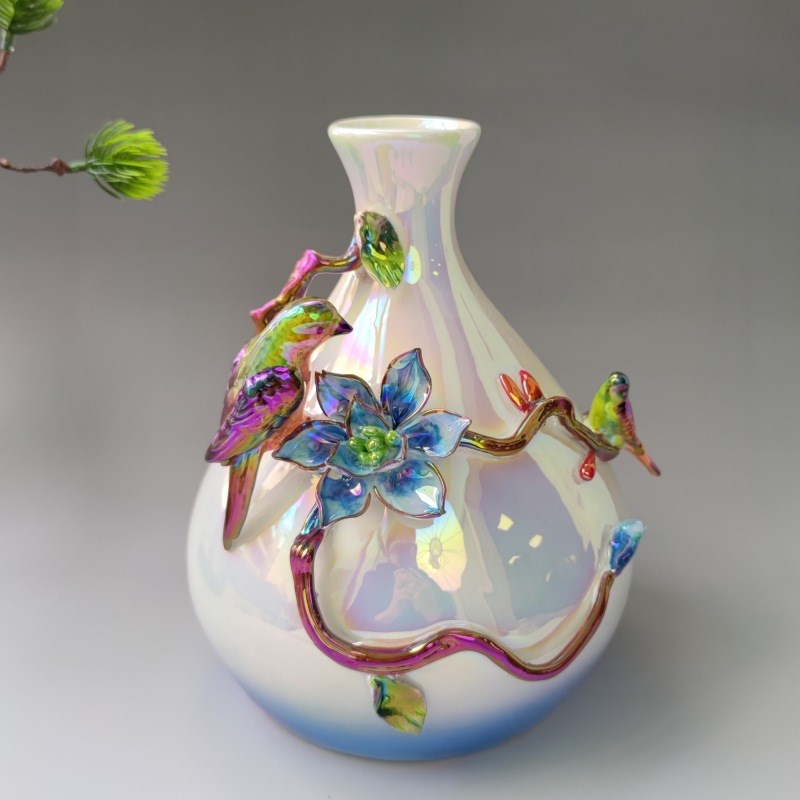 新中式电视柜珐琅彩摆件花瓶w高级感典雅中式别墅玄关走廊家居工