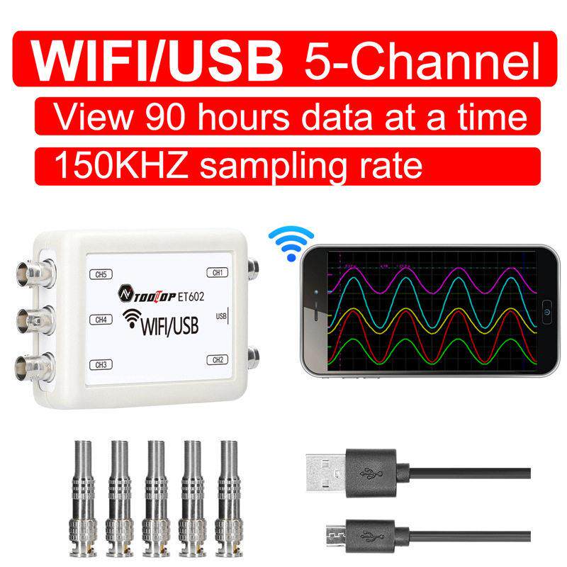 ET601/ET602 WIFI/USB虚拟示波器五通道数据存储采集记录