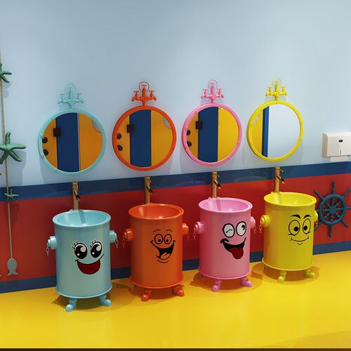 幼儿园彩色儿童洗手池宝s宝立柱铁艺洗脸盆洗手盆落地式卡通洗手