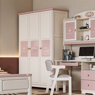 多色卧室大衣橱平拉门 简约儿童房对开门衣柜 美式 实木三门f衣柜