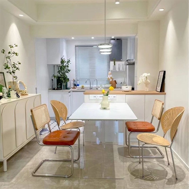 亚克力悬浮岩板餐桌椅组合小户型长方形简约现代家用吃饭桌子一套