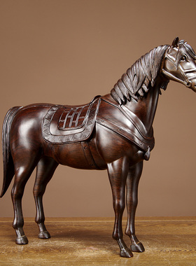 黑檀木雕马到成功摆件实木雕刻唐马家居客厅办公装饰红木工艺礼品