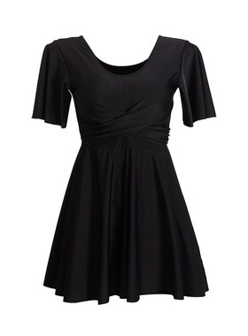 280斤大码泳衣肉嘟嘟的胖莹莹黑色弹力保守海边度假温泉连体泳装