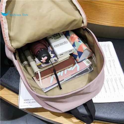 日系书包轻度少女古着感纯色双肩包尼龙防水校园学生ins超火背包