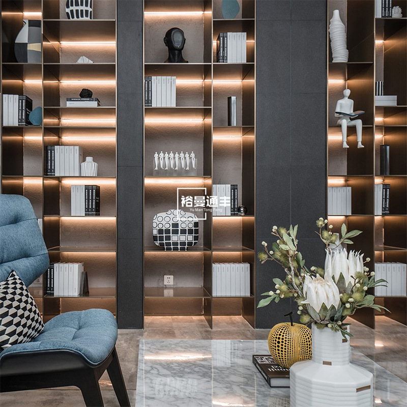 装饰内嵌式不锈钢书柜常温酒柜白红展示柜轻奢金属钢板柜轻奢酒柜