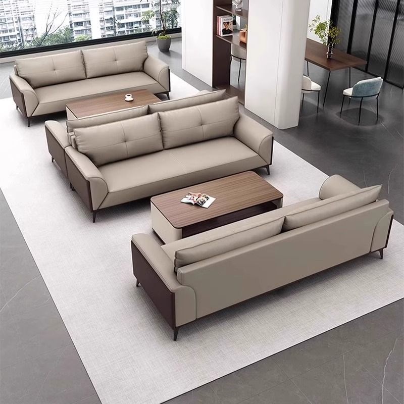 办公室沙发商务简约现代会客厅接待高档休闲N真皮办公沙发茶几组