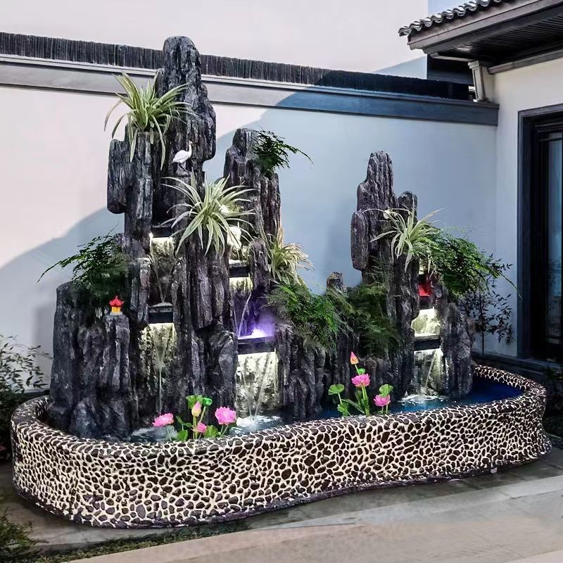 大型假山流水喷泉水幕墙摆x件别墅庭院会所装饰客厅办公室造景