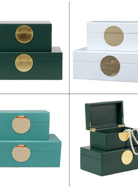 简约现代轻奢金属圆扣首饰v收纳盒梳妆台装饰盒样板间酒店装饰摆