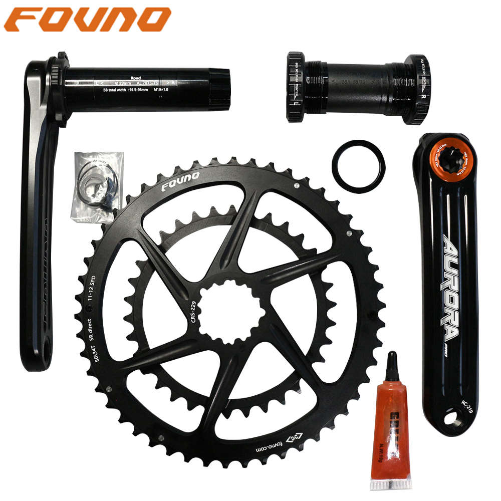 公路自行车曲柄FOVNO超轻铝合金CNC直装双N盘中空一体曲柄牙盘中