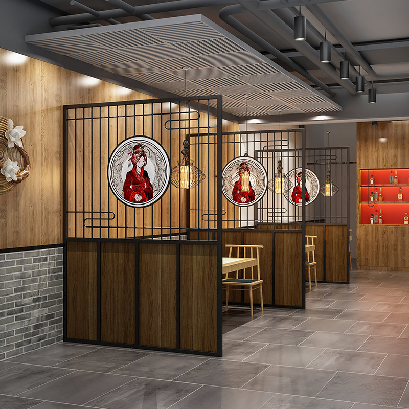 新款饭厅卡座隔断铁艺屏风装饰镂空玄关商用包厢火锅饭店包间格栅