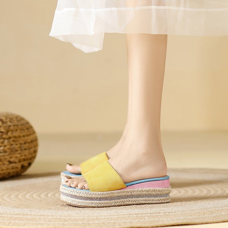 高跟凉鞋女外穿2024夏季新款韩版松糕厚底鞋渐变色平底一字凉拖潮,女鞋,一字拖,淘宝优惠券,粉丝福利购,淘宝优惠卷