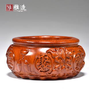 花梨木雕聚宝盆摆件家居客厅可放东西红木家用装饰店铺开业送礼品