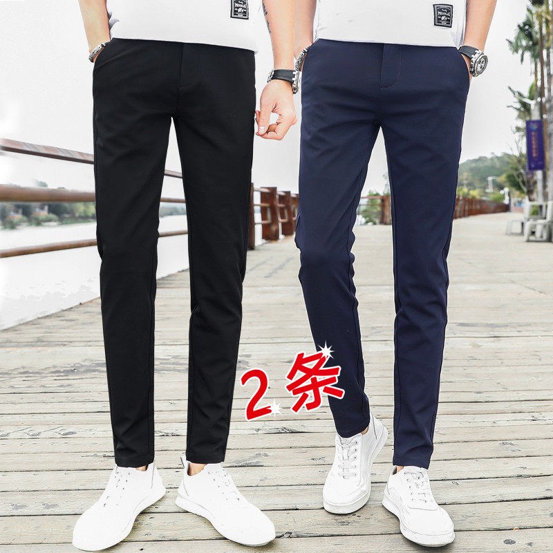 夏季纯黑色男生韩r版潮流西裤男长裤学生小脚裤薄款