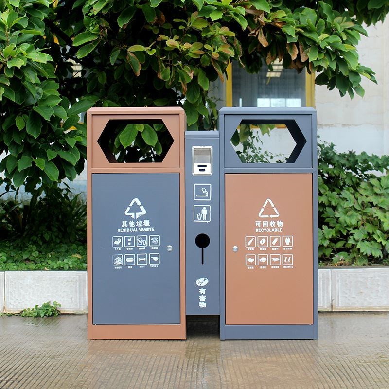 户外垃圾桶双分类垃圾桶街道市政环卫不锈钢果皮箱钢制垃圾箱