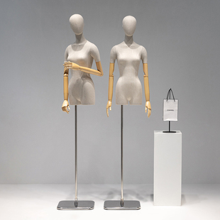 高档竹节麻女半身假人模特道具女服装店橱窗模特人偶全身展示架子
