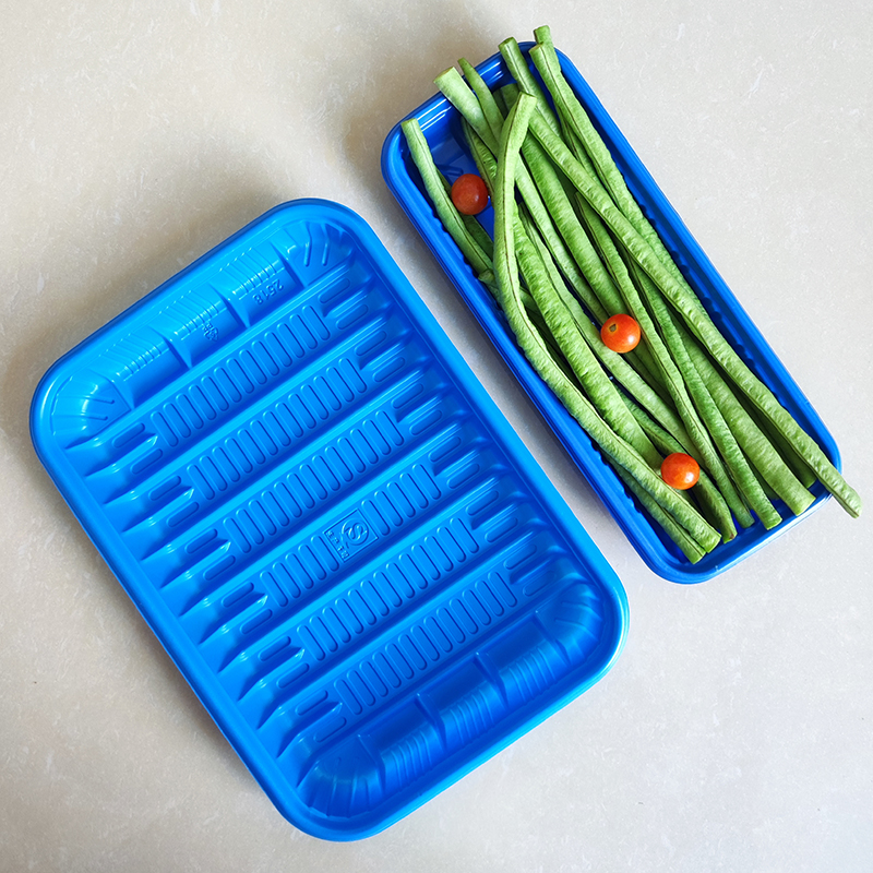 蓝色2518大号生鲜托盘塑料海鲜水产包装盒子加厚PP塑料生鲜鱼打包