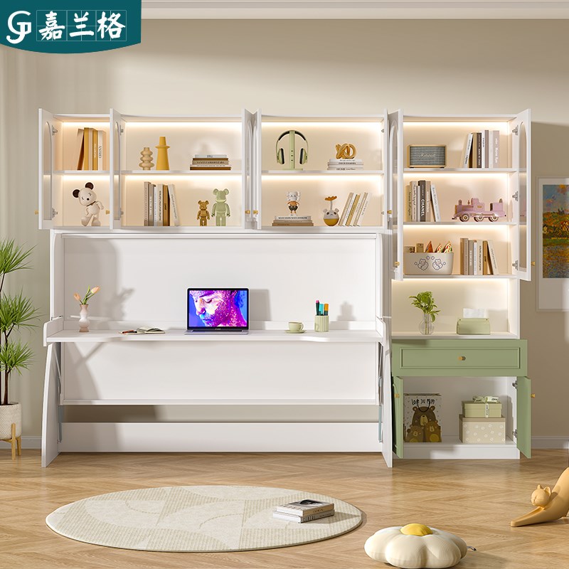 侧翻隐形床书桌书柜一体家用书房折叠床书桌柜组合单人床9CH33