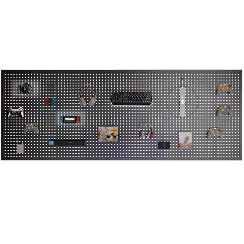 洞洞板电竞房置物架电脑桌墙上收纳架挂墙板货架铁艺不锈钢冲孔板