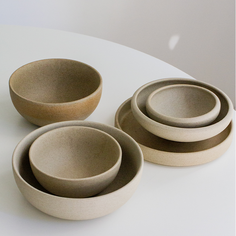 陶土碗盘套装无釉高级感餐具家用二人食米饭碗菜盘子陶瓷餐盘深盘