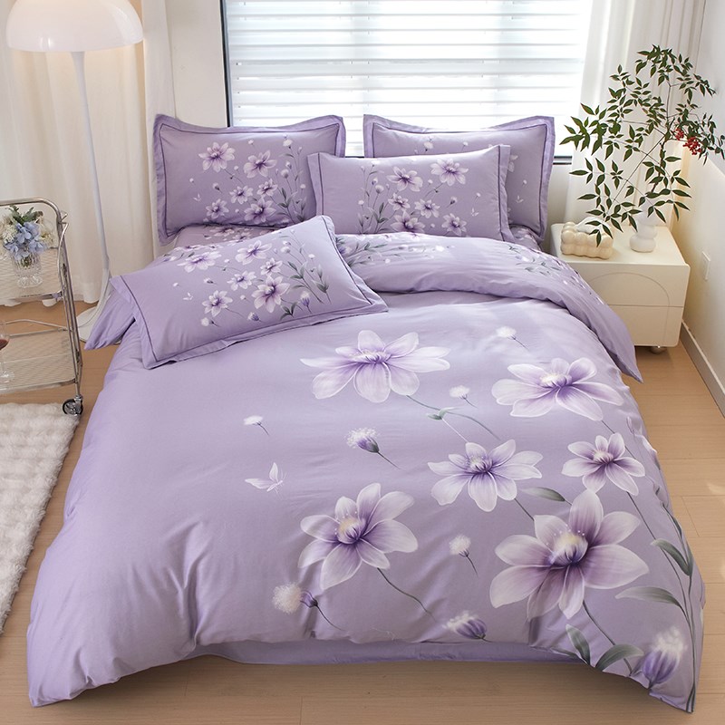 100%全棉四件套亲肤裸睡被套纯棉斜纹花卉床单双人春夏款南通床品