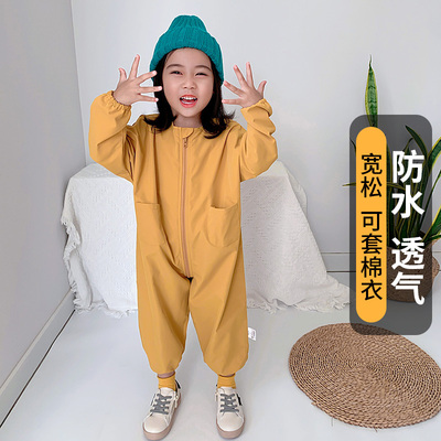 宝宝连体罩衣全身防水防脏吃饭衣拉链秋冬儿童罩衣画画衣爬行服