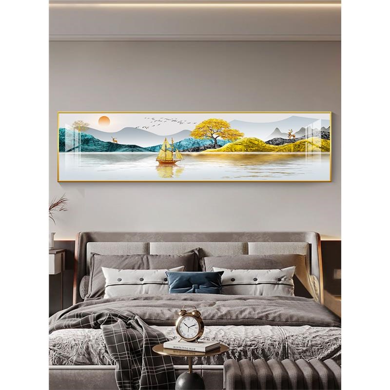 九鱼图卧室挂画 画主卧床头装饰画 画高级感房间横版客厅沙发背景图片